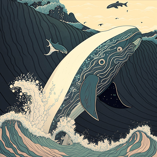 海浪下的鲸鱼-Midjourney关键词